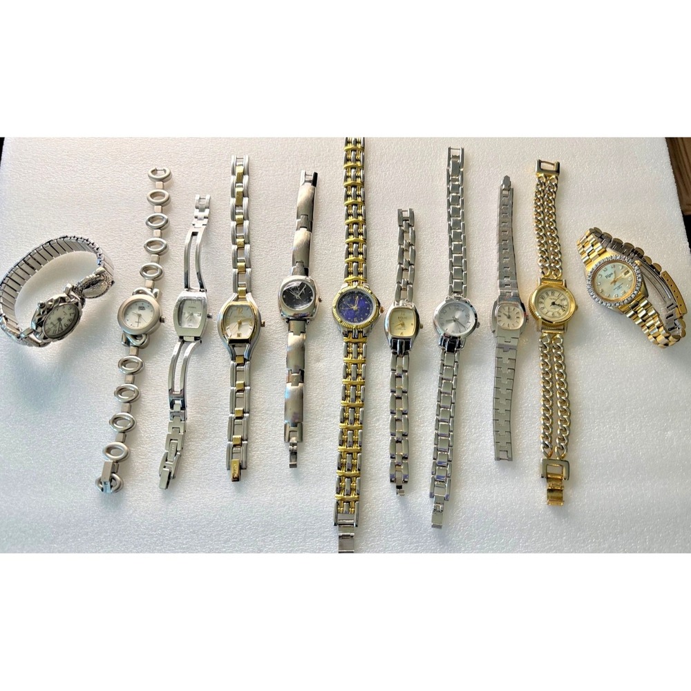 Lot of 11 Vintage Women's Watches Gold Tone Silver Tone Fossil Relic Armitron